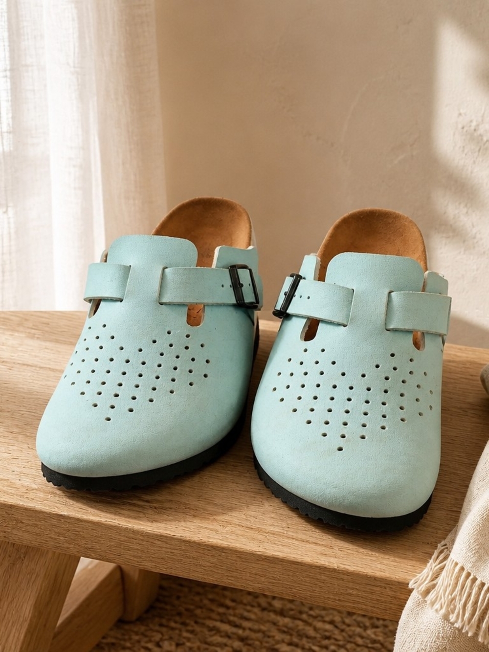 Birkenstock Burki's Blue Suede Leather Clog Sandals Comfort Shoes Ladies 9 - Picture 3 of 16